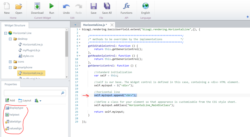 Horizontal line widget code