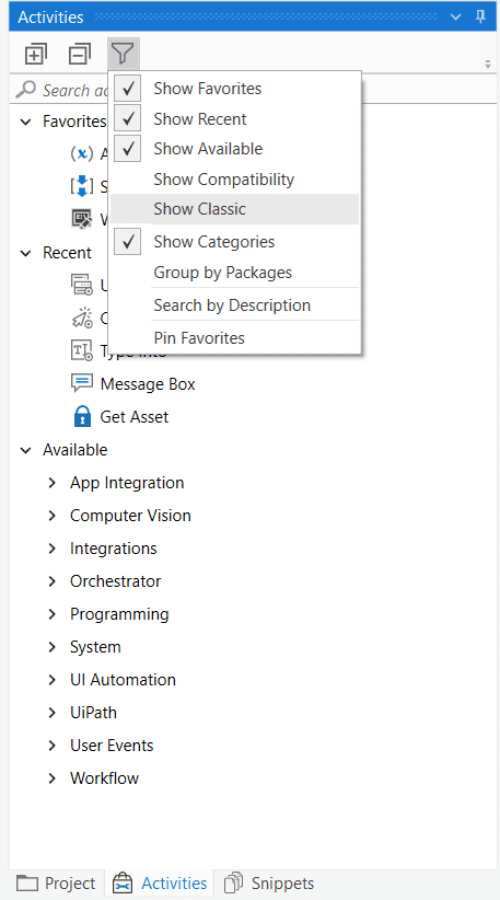 How to enable UI Automation activities in the non-default experience.