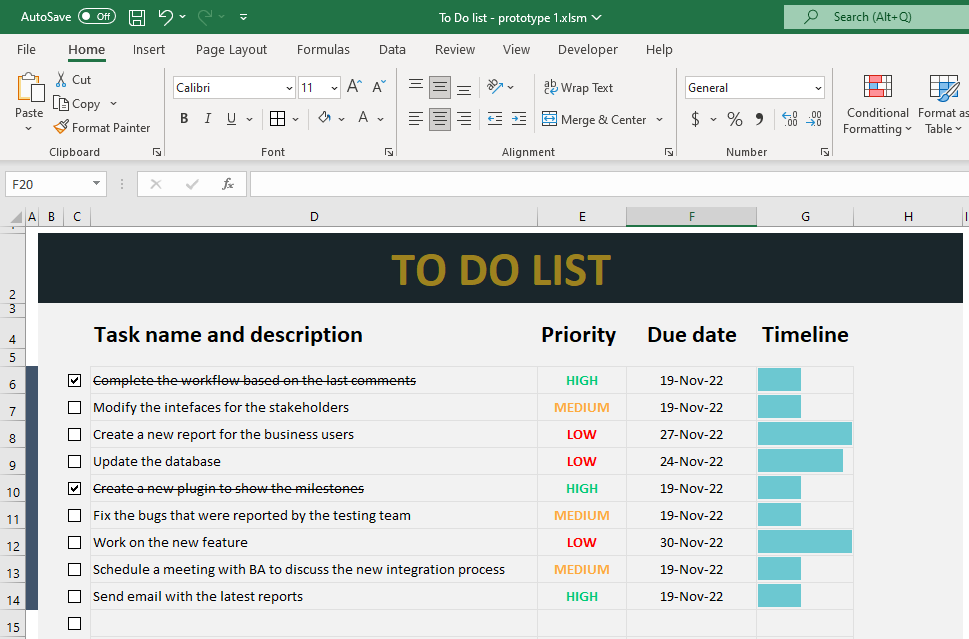 To-do list excel template preview