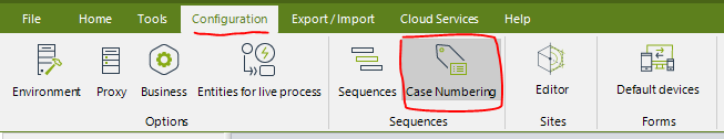 Bizagi Studio ribbon > Case Numbering