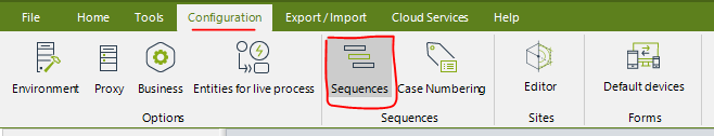 Bizagi Studio ribbon > Sequences