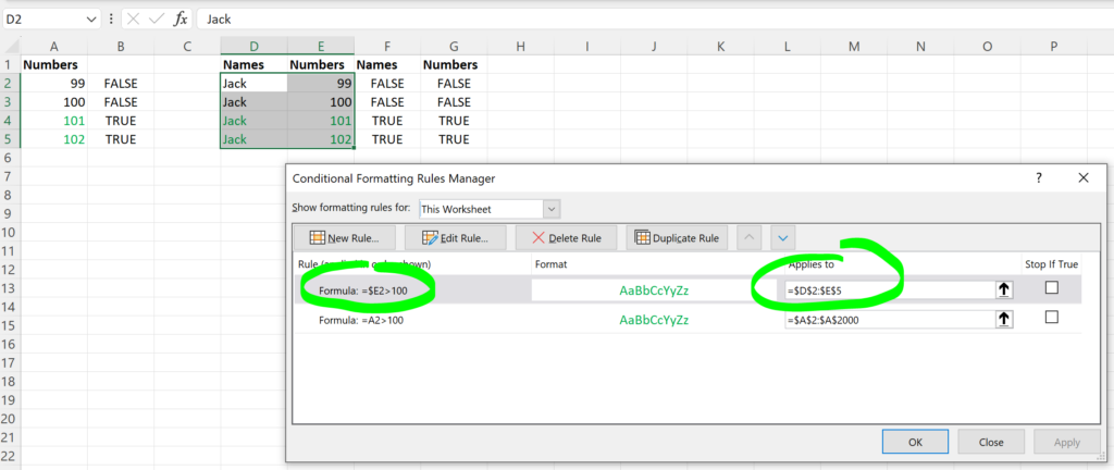 Conditional Formatting Rules Manager Multiple columns