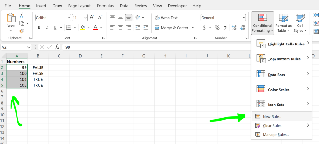 New Rule Conditional Formatting